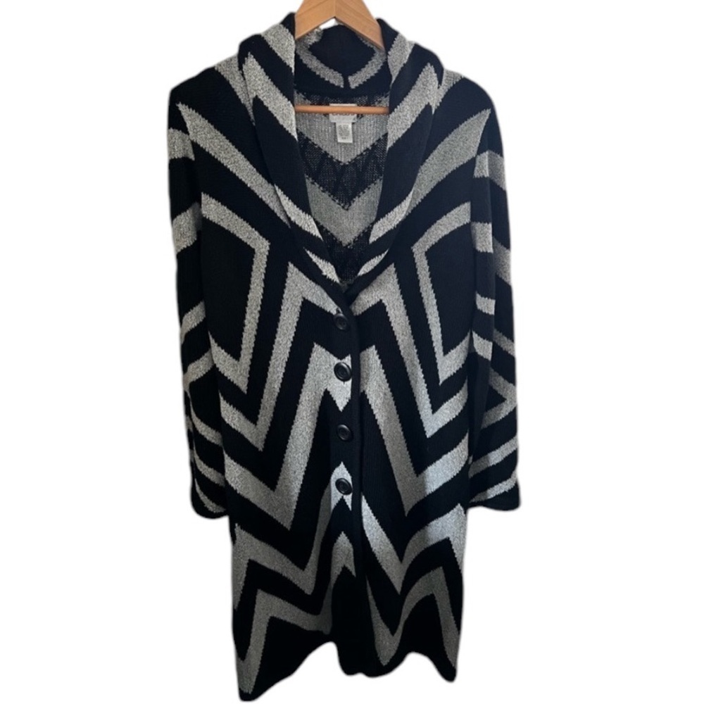 Shawl Neck Cardigan in Black and Grey (M-8) Chico’s